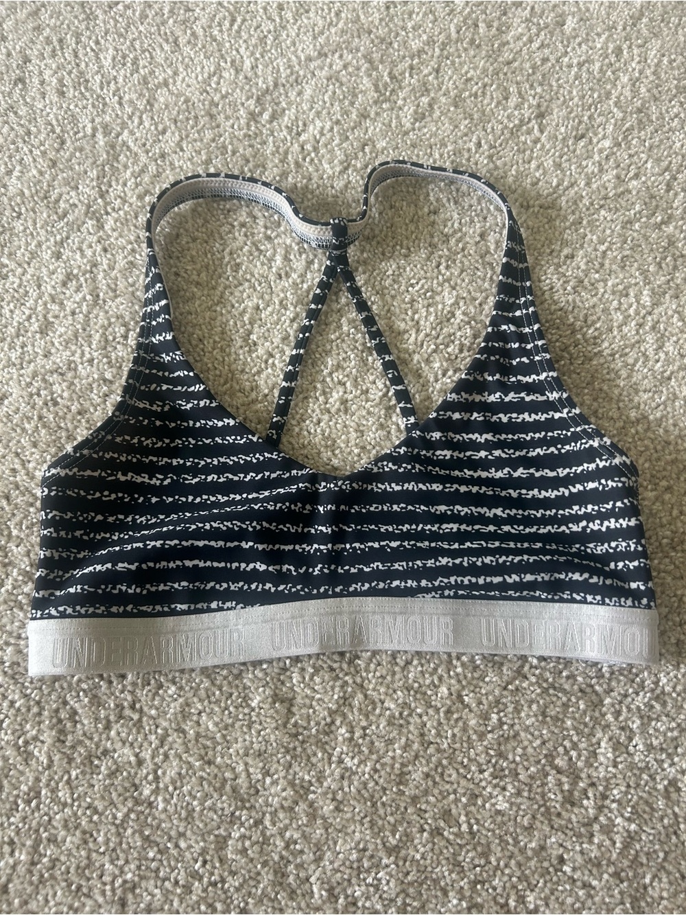 Under Armour Black White Striped Racerback Sport Bralette